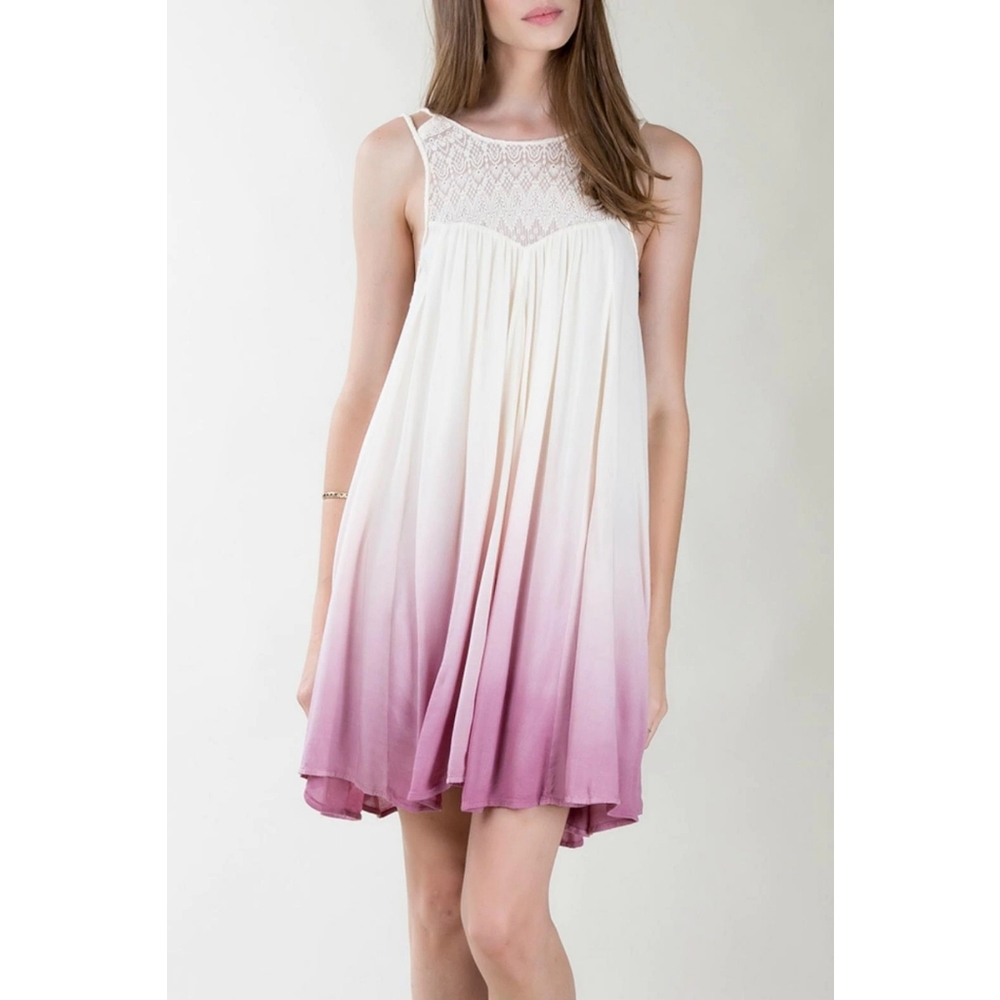 Black Swan Mini Dress Women Size S Cream Purple Ombre Sleeveless Lined Summer